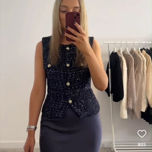 ZARA BELTED SEQUIN STRUCTURED VEST sz M - Picture 8 of 11